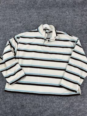Sisters And Seekers Sweater Women Large White Fleece Pullover Striped N95